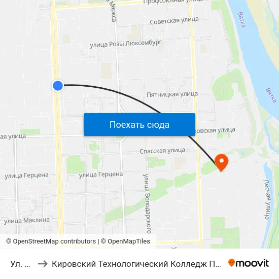 Ул. Труда to Кировский Технологический Колледж Пищевой Промышленности map