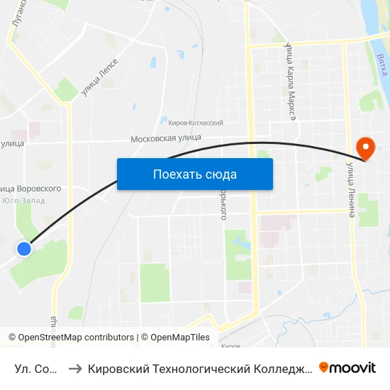Ул. Солнечная to Кировский Технологический Колледж Пищевой Промышленности map