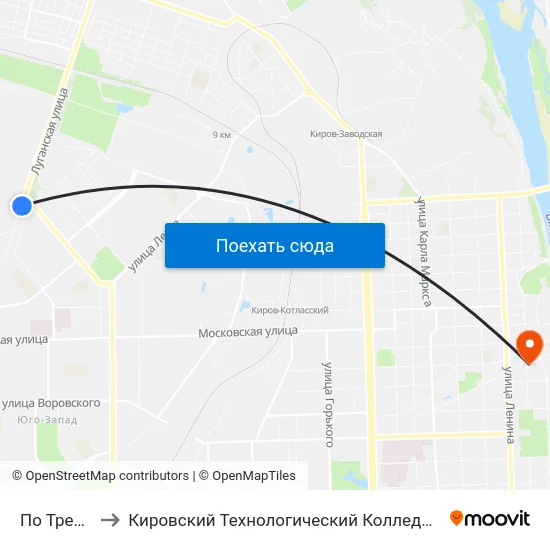 По Требованию to Кировский Технологический Колледж Пищевой Промышленности map