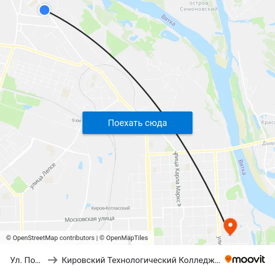 Ул. Подгорная to Кировский Технологический Колледж Пищевой Промышленности map