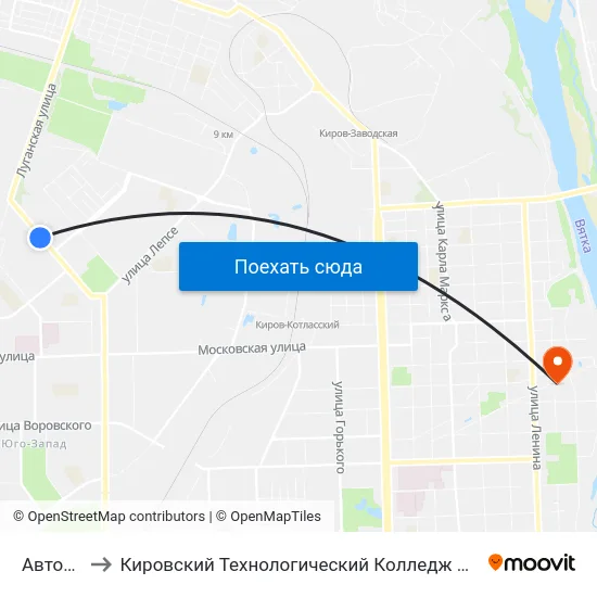 Авторынок to Кировский Технологический Колледж Пищевой Промышленности map