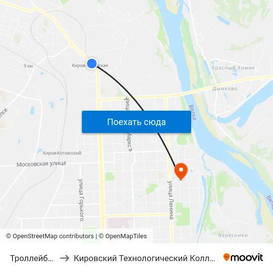 Троллейбусный Парк to Кировский Технологический Колледж Пищевой Промышленности map