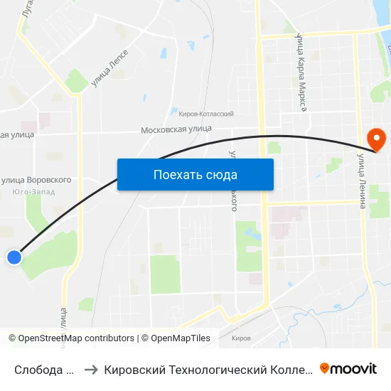 Слобода Егоровская to Кировский Технологический Колледж Пищевой Промышленности map