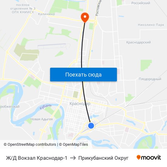 Ж/Д Вокзал Краснодар-1 to Прикубанский Округ map