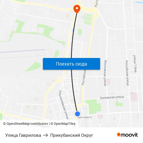 Улица Гаврилова to Прикубанский Округ map