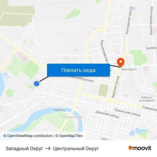 Западный Округ to Центральный Округ map