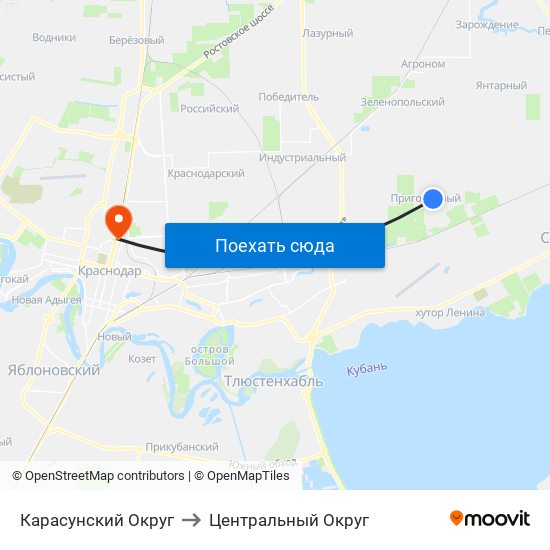 Карасунский Округ to Центральный Округ map