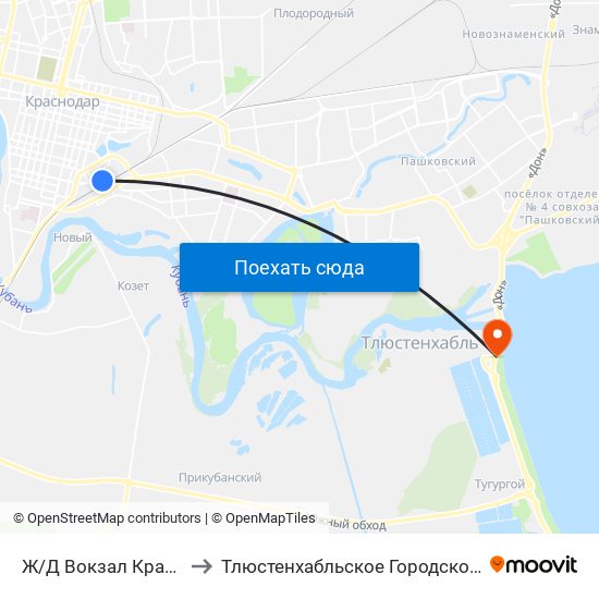 Ж/Д Вокзал Краснодар-1 to Тлюстенхабльское Городское Поселение map