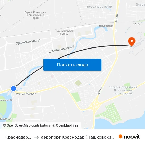 Краснодарская Тэц to аэропорт Краснодар (Пашковский) имени Екатерины II map
