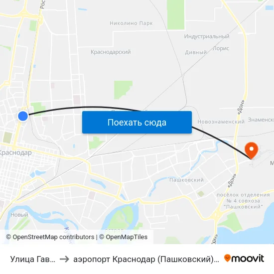 Улица Гаврилова to аэропорт Краснодар (Пашковский) имени Екатерины II map