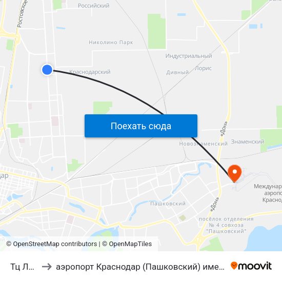 Тц Лента to аэропорт Краснодар (Пашковский) имени Екатерины II map