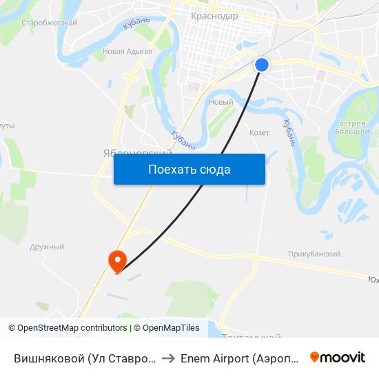 Вишняковой (Ул Ставропольская) to Enem Airport (Аэропорт Энем) map