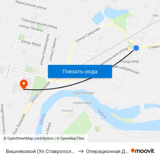 Вишняковой (Ул Ставропольская) to Операционная ДККБ map
