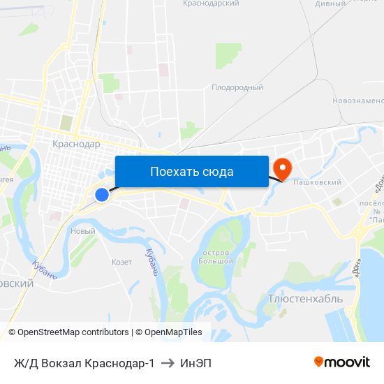 Ж/Д Вокзал Краснодар-1 to ИнЭП map