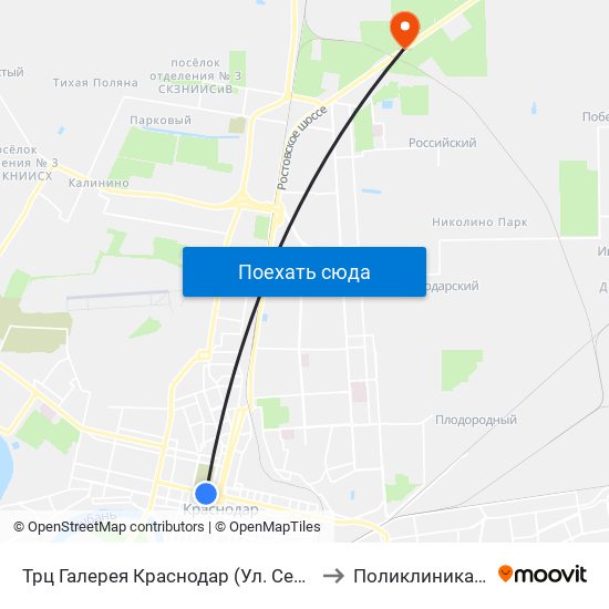 Трц Галерея Краснодар (Ул. Северная) to Поликлиника #13 map