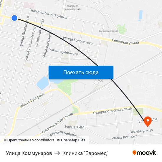 Улица Коммунаров to Клиника "Евромед" map