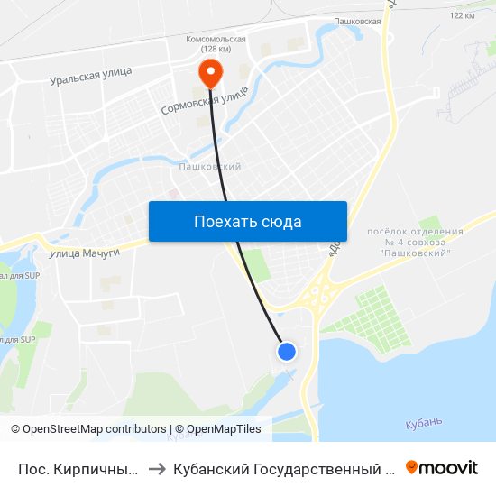 Пос. Кирпичный Завод to Кубанский Государственный Университет map