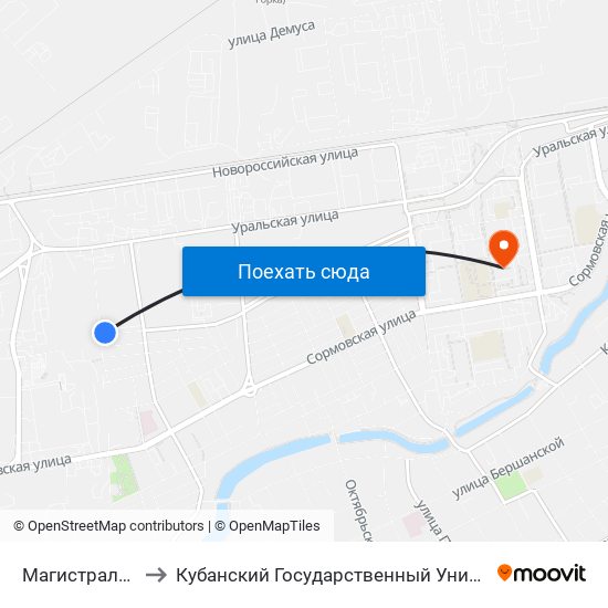 Магистральная to Кубанский Государственный Университет map