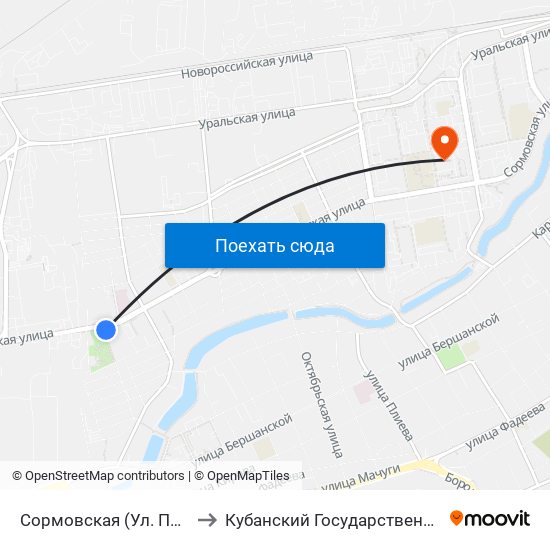 Сормовская (Ул. Первомайская) to Кубанский Государственный Университет map