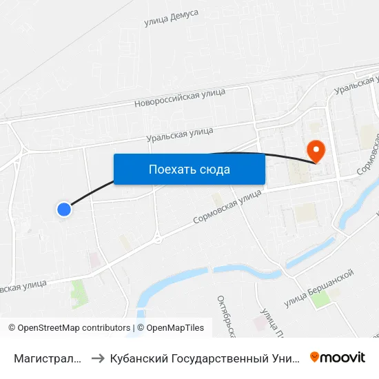 Магистральная to Кубанский Государственный Университет map
