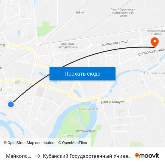 Майкопская to Кубанский Государственный Университет map