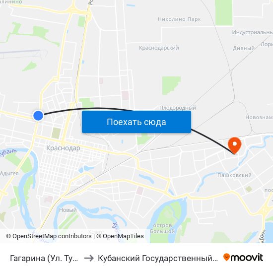 Гагарина (Ул. Тургенева) to Кубанский Государственный Университет map