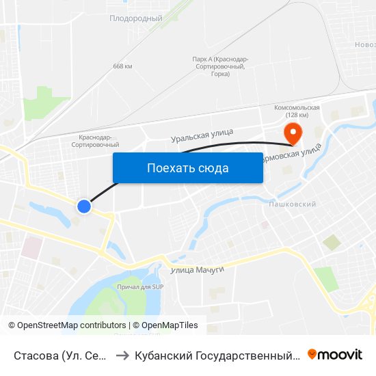 Стасова (Ул. Селезнёва) to Кубанский Государственный Университет map