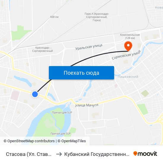 Стасова (Ул. Ставропольская) to Кубанский Государственный Университет map