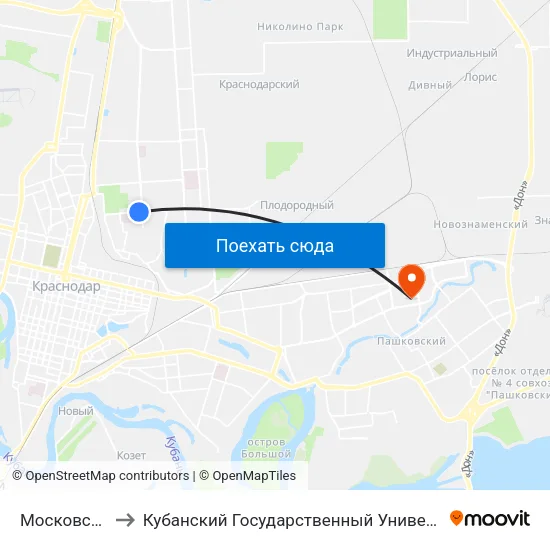 Московская to Кубанский Государственный Университет map