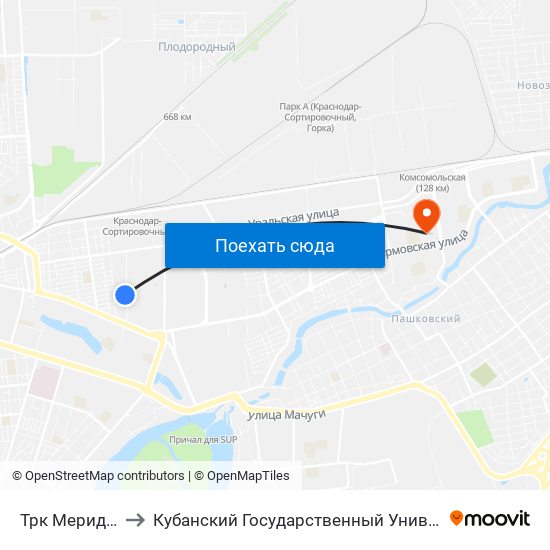 Трк Меридиан to Кубанский Государственный Университет map