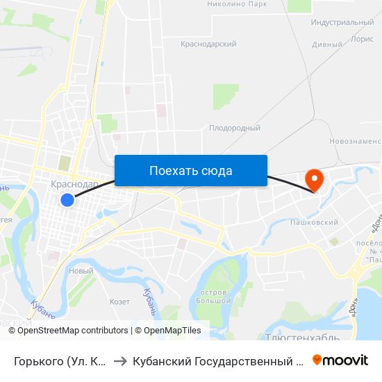 Горького (Ул. Красная) to Кубанский Государственный Университет map