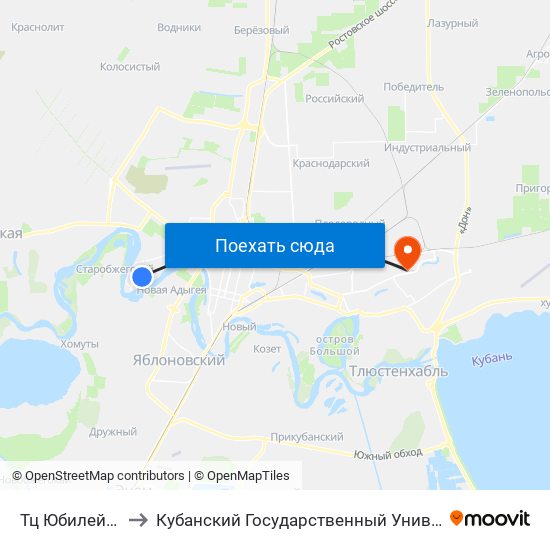 Тц Юбилейный to Кубанский Государственный Университет map