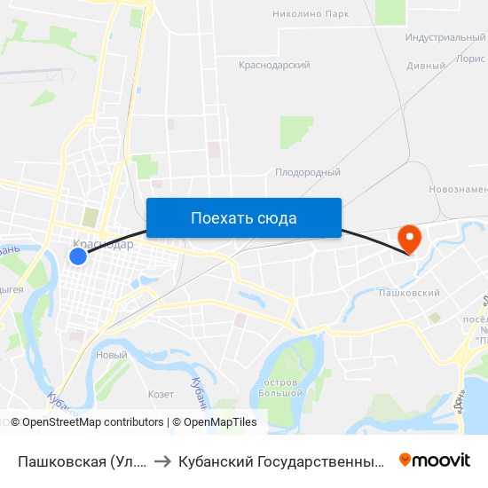 Пашковская (Ул. Кирова) to Кубанский Государственный Университет map