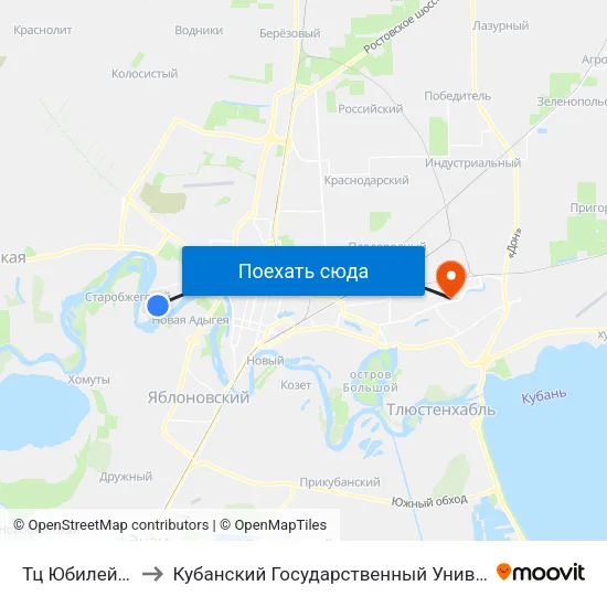 Тц Юбилейный to Кубанский Государственный Университет map