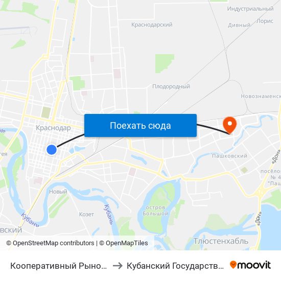 Кооперативный Рынок (Ул. Коммунаров) to Кубанский Государственный Университет map