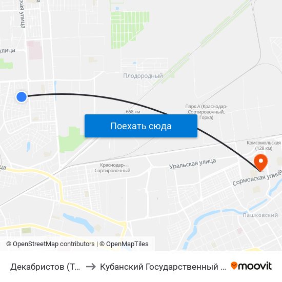 Декабристов (Трамвай) to Кубанский Государственный Университет map