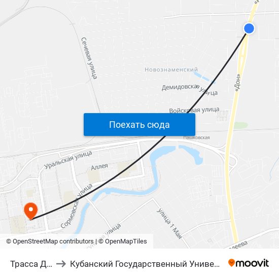 Трасса Дон to Кубанский Государственный Университет map