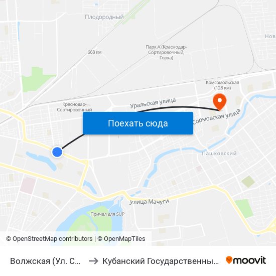 Волжская (Ул. Селезнёва) to Кубанский Государственный Университет map