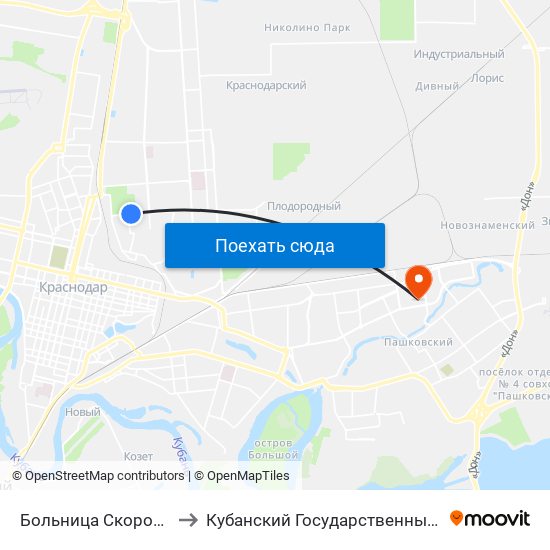 Больница Скорой Помощи to Кубанский Государственный Университет map