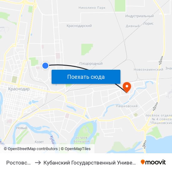 Ростовская to Кубанский Государственный Университет map