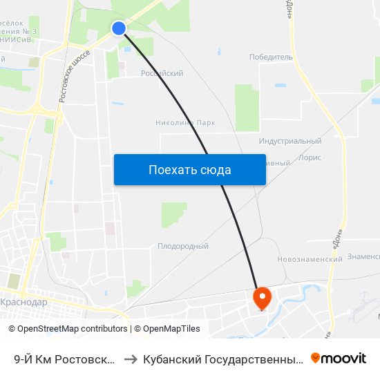 9-Й Км Ростовского Шоссе to Кубанский Государственный Университет map