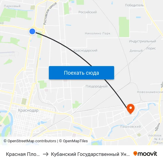 Красная Площадь to Кубанский Государственный Университет map