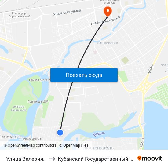 Улица Валерия Гассия to Кубанский Государственный Университет map