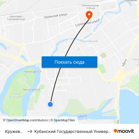 Кружевная to Кубанский Государственный Университет map