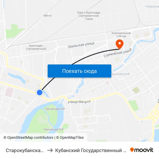 Старокубанская Улица to Кубанский Государственный Университет map