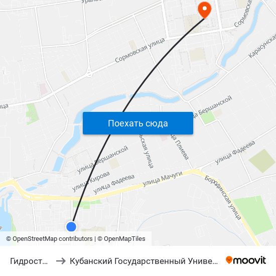 Гидрострой to Кубанский Государственный Университет map