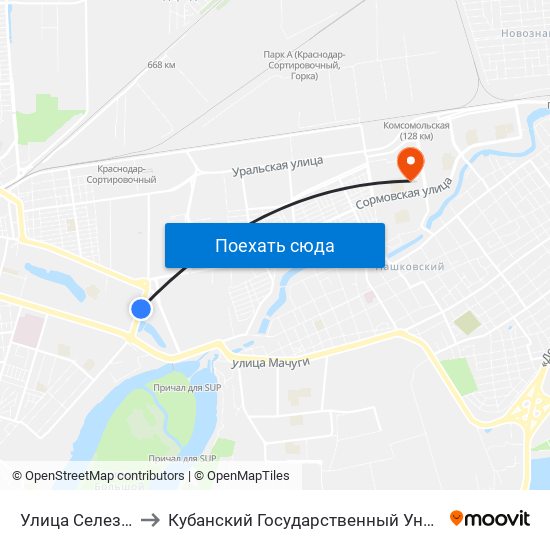 Улица Селезнева to Кубанский Государственный Университет map