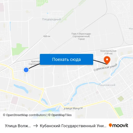 Улица Волжская to Кубанский Государственный Университет map