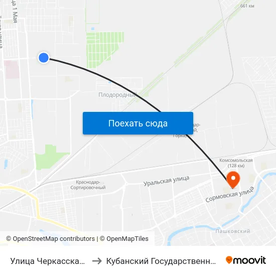 Улица Черкасская(Магазин) to Кубанский Государственный Университет map