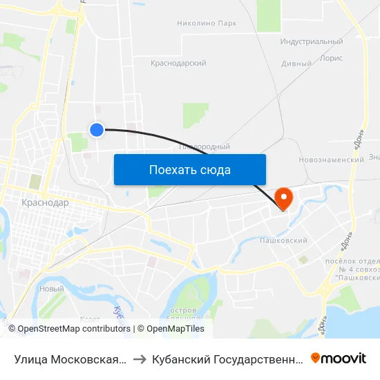 Улица Московская(Зиповская) to Кубанский Государственный Университет map